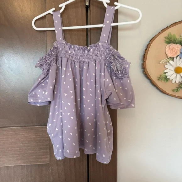 Persaya Girl Lilac Purple Pattern Off-the-shoulder Top Size S - Picture 2 of 4